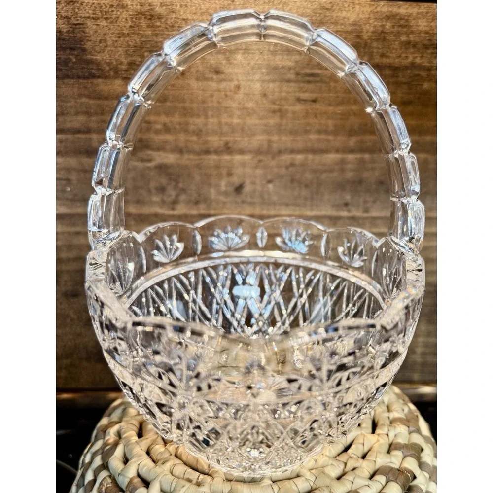 VTG Teleflora 24% Lead Crystal Clear Glass Czech Republic Floral Basket-stunning